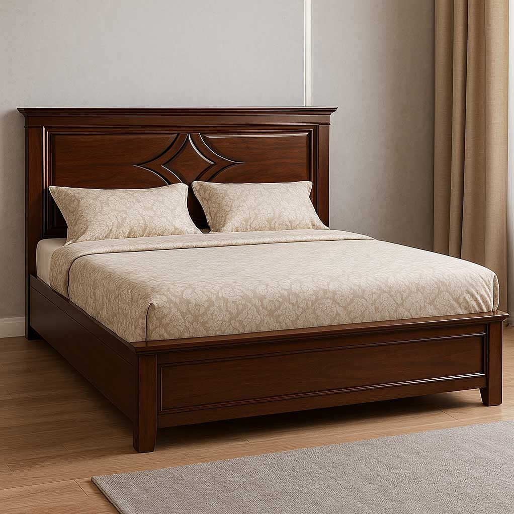 CP Wooden King Sized Bed Borfi Design Full Hydraulic Storage PU Polish Finish